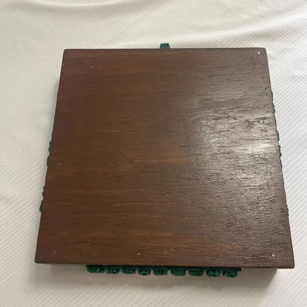 Aztec Mayan Calendar Malachite/Wood Green Chess Set VTG Read Description